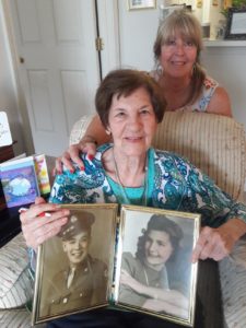Eileen Barkstedt and her mother Eleanor Platz, a real life “Rose the Riveter” during World War II who made “dog tags” worn by soldiers.